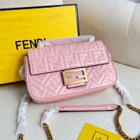 Fendi Baguette Chain Midi Bag In FF Motif Nappa Leather Pink