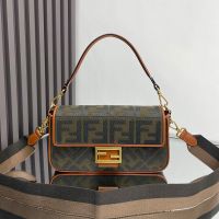 Fendi Baguette Bag In FF Embroidery Canvas Green