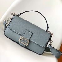 Fendi Medium Baguette Selleria Bag In Cuoio Romano Leather Sky Blue