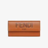 Fendi Continental Wallet In FENDI ROMA Motif Calfskin Brown