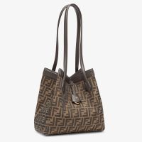 Fendi Medium Origami Bag In FF Jacquard Fabric Brown