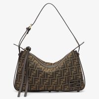 Fendi Medium Simply Shoulder Bag In FF Jacquard Fabric Brown