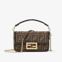 Fendi Mini Baguette Bag In FF Jacquard Fabric Brown