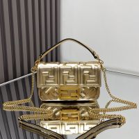 Fendi Mini Baguette Bag In FF Embossed Nappa Leather Gold