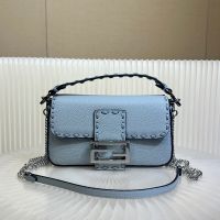 Fendi Mini Baguette Selleria Bag In Cuoio Romano Leather Sky Blue