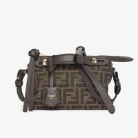Fendi Mini By The Way Soft Boston Bag In FF Jacquard Fabric Brown