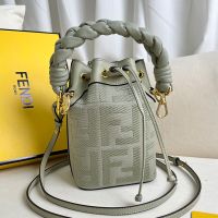Fendi Mini Mon Tresor Bucket Bag with Woven Handle In FF Motif Canvas Olive