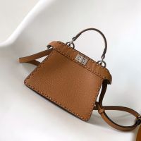 Fendi Petite Peekaboo ISeeU Selleria Bag In Cuoio Romano Leather with Topstitches Brown