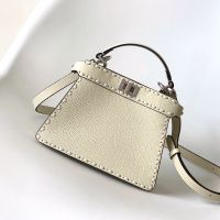 Fendi Petite Peekaboo ISeeU Selleria Bag In Cuoio Romano Leather with Topstitches White