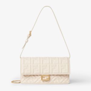 Fendi Baguette Wallet On Chain In FF Motif Nappa Leather White