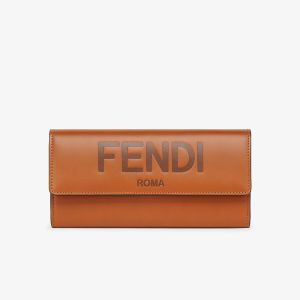 Fendi Continental Wallet In FENDI ROMA Motif Calfskin Brown