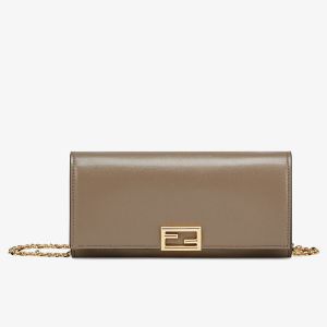 Fendi FF Continental Wallet With Chain In Calf Leather Grey