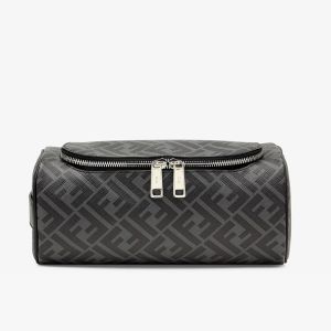 Fendi Make-up Bag with Handle In FF Motif Fabric Black