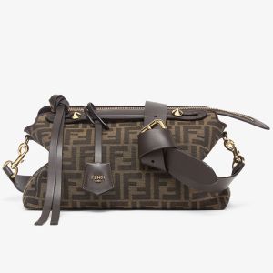 Fendi Medium By The Way Soft Boston Bag In FF Jacquard Fabric Brown