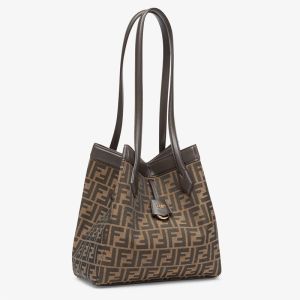 Fendi Medium Origami Bag In FF Jacquard Fabric Brown