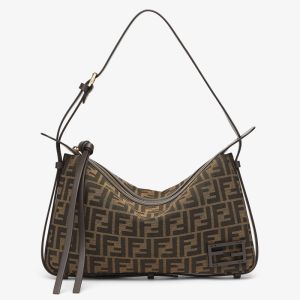 Fendi Medium Simply Shoulder Bag In FF Jacquard Fabric Brown
