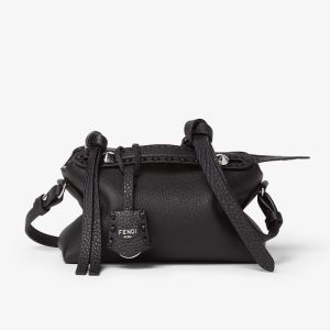 Fendi Mini By The Way Selleria Bag In Cuoio Romano Leather with Topstitches Black