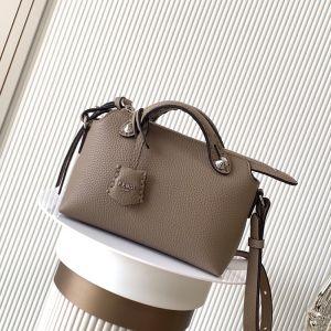 Fendi Mini By The Way Selleria Bag In Cuoio Romano Leather with Topstitches Grey