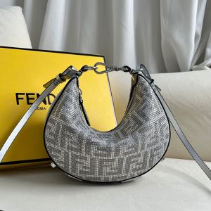 Fendi Mini Fendigraphy Hobo Bag In Crystals and FF Covered Calfskin Silver