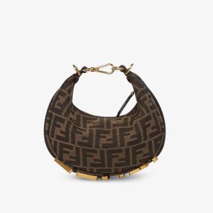 Fendi Mini Fendigraphy Hobo Bag In FF Jacquard Fabric Brown