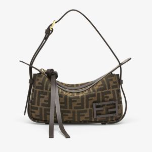 Fendi Mini Simply Shoulder Bag In FF Jacquard Fabric Brown