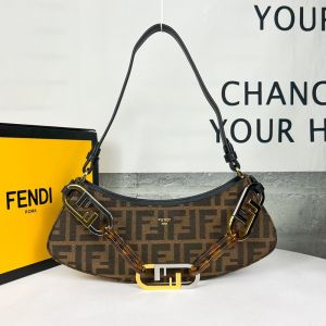 Fendi O'Lock Swing Pouch FF Jacquard Fabric Brown