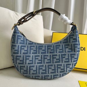 Fendi Small Fendigraphy Hobo Bag In FF Motif Denim Blue