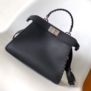 Fendi Small Peekaboo ISeeU Selleria Bag In Cuoio Romano Leather with Topstitches Black
