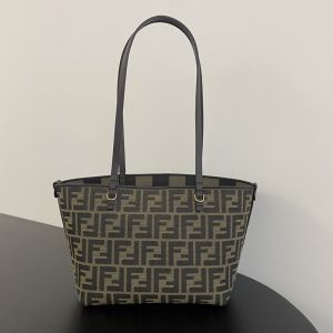Fendi Roll Reversible Shopper Bag In Pequin Striped and FF Fabric Brown